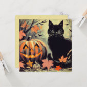 Halloween Black Cat en Pumpkin Kaart (Voorkant / Achterkant in situ)