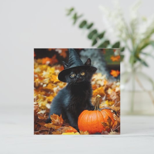 Halloween Black Cat en Pumpkin Kaart (Staand voorkant)