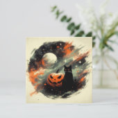 Halloween Black Cat en Pumpkin Kaart (Staand voorkant)