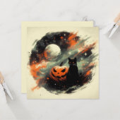 Halloween Black Cat en Pumpkin Kaart (Voorkant / Achterkant in situ)