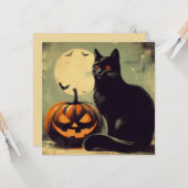 Halloween Black Cat en Pumpkin Kaart (Voorkant / Achterkant in situ)
