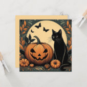 Halloween Black Cat en Pumpkin Kaart (Voorkant / Achterkant in situ)