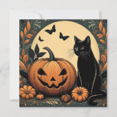Halloween Black Cat en Pumpkin Kaart (Voorkant)