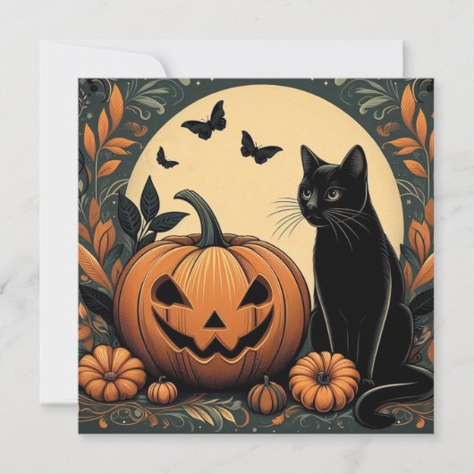 Halloween Black Cat en Pumpkin Kaart (Voorkant)