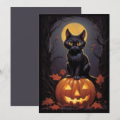 Halloween Black Cat en Pumpkin Kaart (Voorkant / Achterkant)