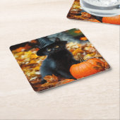 Halloween Black Cat en Pumpkin Kartonnen Onderzetters (Schuin)