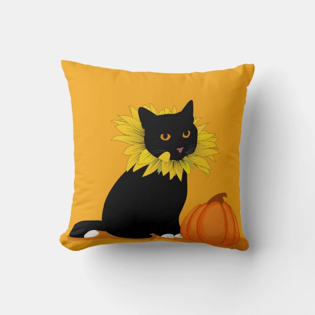 Halloween Black Cat en Pumpkin Kussen (Voorkant)