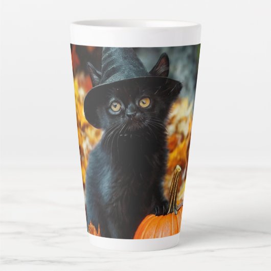 Halloween Black Cat en Pumpkin Latte Mok (Voorkant)