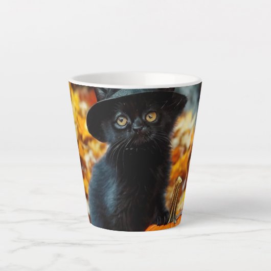 Halloween Black Cat en Pumpkin Latte Mok (Voorkant)