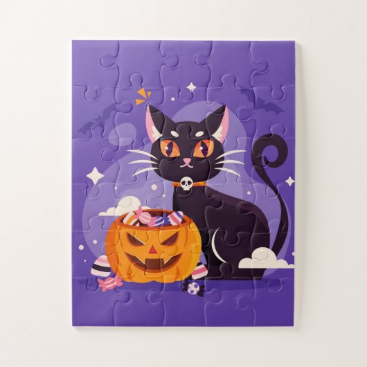 Halloween Black Cat en Pumpkin Legpuzzel (Verticaal)