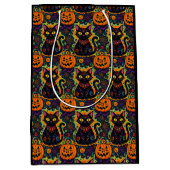 Halloween Black Cat en Pumpkin Medium Cadeauzakje (Voorkant)