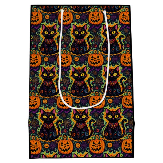 Halloween Black Cat en Pumpkin Medium Cadeauzakje (Achterkant)