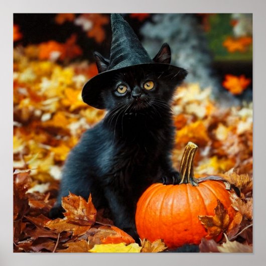 Halloween Black Cat en Pumpkin Poster (Voorkant)