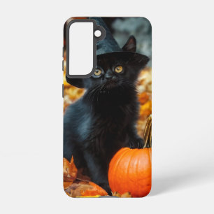 Halloween Black Cat en Pumpkin Samsung Galaxy Hoesje