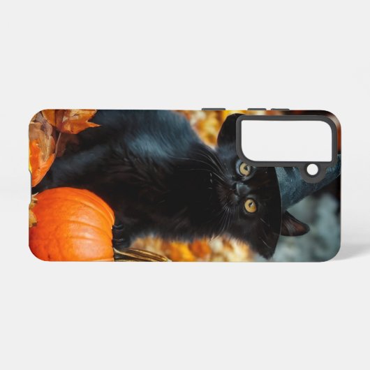 Halloween Black Cat en Pumpkin Samsung Galaxy Hoesje (Achterkant horizontaal)