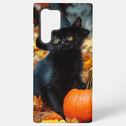 Halloween Black Cat en Pumpkin Samsung Galaxy Hoesje (Achterkant)