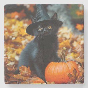Halloween Black Cat en Pumpkin Stenen Onderzetter
