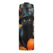 Halloween Black Cat en Pumpkin Thermosbeker (Voorkant)
