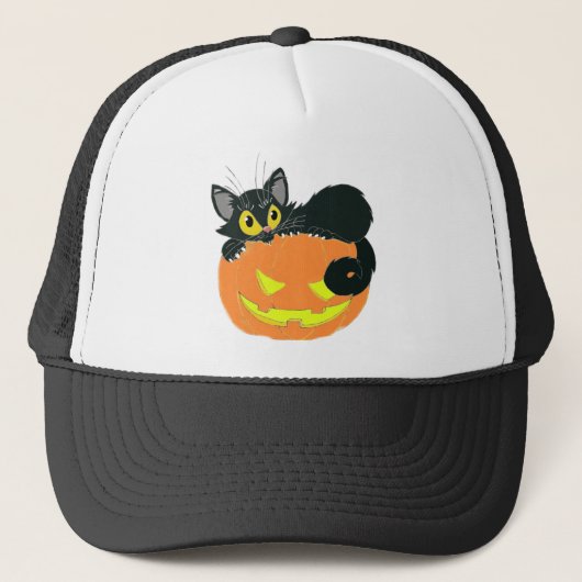 Halloween Black Cat en Pumpkin Trucker Pet (Voorkant)