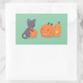 Halloween Black Cat en Pumpkins on Green Rechthoekige Sticker (Tas)