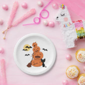 Halloween Black Cat en Pumpkins White Papieren Bordje (Feest)