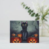Halloween Black Cat en Scary Pumpkins Feestdagenkaart (Staand voorkant)