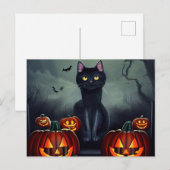 Halloween Black Cat en Scary Pumpkins Feestdagenkaart (Voorkant / Achterkant)