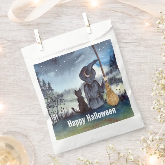 Halloween Black Cat en The Witch Sterrennacht Bedankzakje (Geknipt)