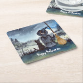 Halloween Black Cat en The Witch Sterrennacht Kartonnen Onderzetters (Schuin)