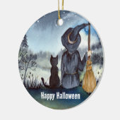 Halloween Black Cat en The Witch Sterrennacht Keramisch Ornament (Links)