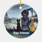 Halloween Black Cat en The Witch Sterrennacht Keramisch Ornament (Achterkant)