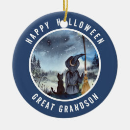 Halloween Black Cat en The Witch Sterrennacht Keramisch Ornament