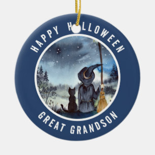 Halloween Black Cat en The Witch Sterrennacht Keramisch Ornament