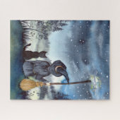 Halloween Black Cat en The Witch Sterrennacht Legpuzzel (Horizontaal)