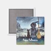 Halloween Black Cat en The Witch Sterrennacht Magneet (Voorkant / Achterkant)