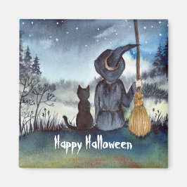 Halloween Black Cat en The Witch Sterrennacht Magneet