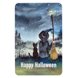 Halloween Black Cat en The Witch Sterrennacht Magneet