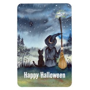Halloween Black Cat en The Witch Sterrennacht Magneet