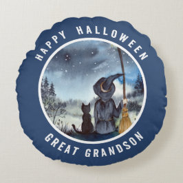 Halloween Black Cat en The Witch Sterrennacht Rond Kussen