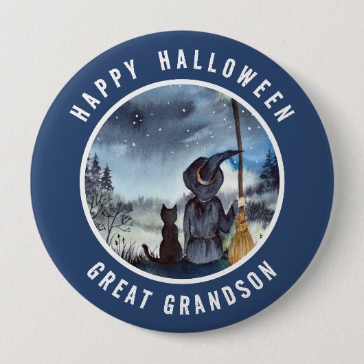 Halloween Black Cat en The Witch Sterrennacht Ronde Button 4,0 Cm (Voorkant)