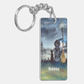 Halloween Black Cat en The Witch Sterrennacht Sleutelhanger (Voorkant Links)