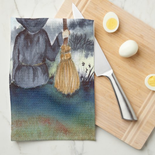 Halloween Black Cat en The Witch Sterrennacht Theedoek (Quarter Fold)