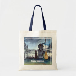 Halloween Black Cat en The Witch Sterrennacht Tote Bag
