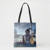 Halloween Black Cat en The Witch Sterrennacht Tote Bag (Voorkant)