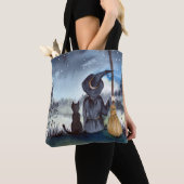 Halloween Black Cat en The Witch Sterrennacht Tote Bag (Dichtbij)