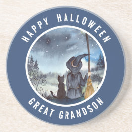 Halloween Black Cat en The Witch Sterrennacht Zandsteen Onderzetter