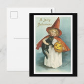 Halloween Black Cat en Witch Girl Briefkaart (Voorkant / Achterkant)
