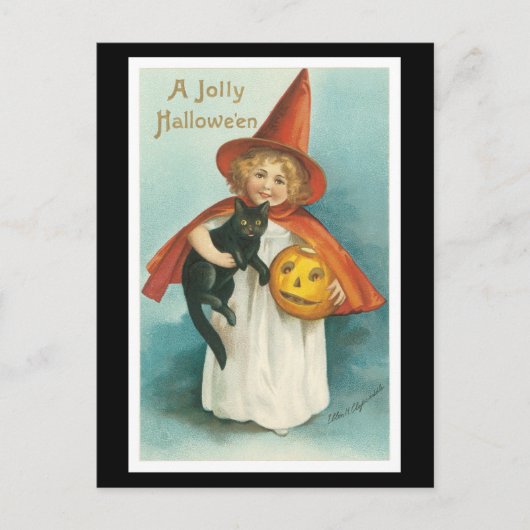 Halloween Black Cat en Witch Girl Briefkaart (Voorkant)