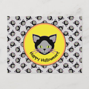 Halloween Black Cat Face Pattern Briefkaart