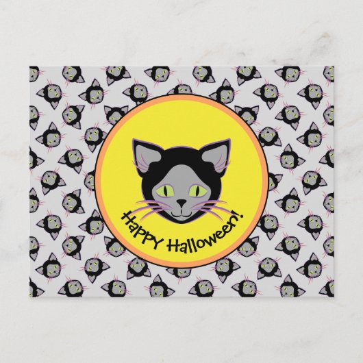 Halloween Black Cat Face Pattern Briefkaart (Voorkant)
